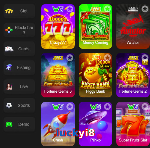 Main screen of Luckyi8 game page for PK players